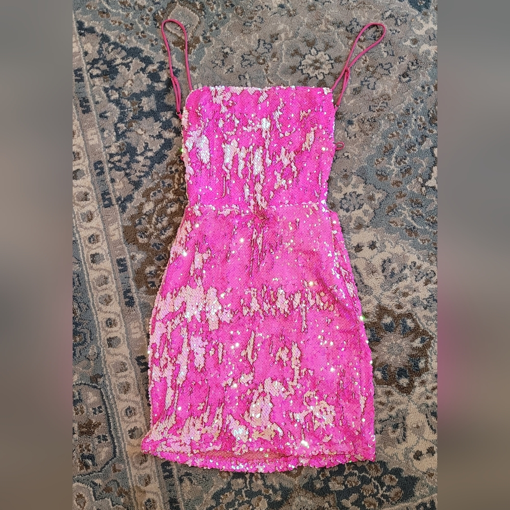 Pink reversible sequin dress